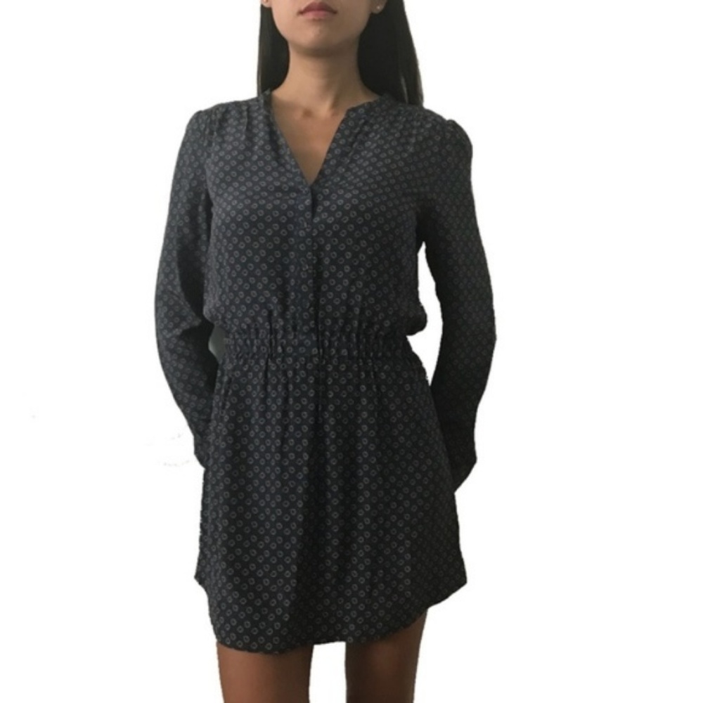LA Made | 100% Silk Paisley Navy Dress Long Sleeve